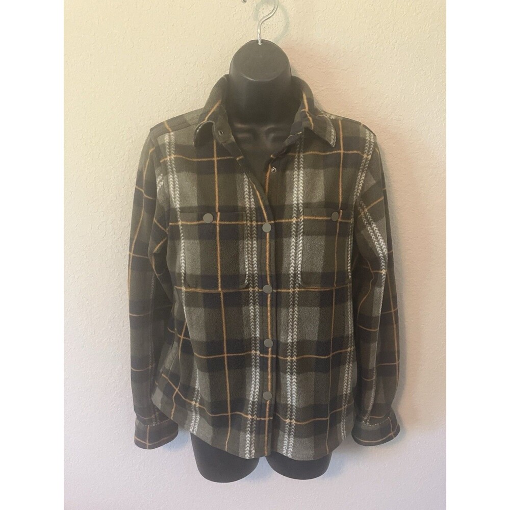 Magellan Outdoor Womens Campfire Flannel Shirt Jacket Shacket Green Plaid XS